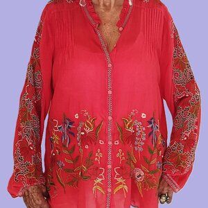 Johnny Was blouse with incredibly beautiful embroidery XL